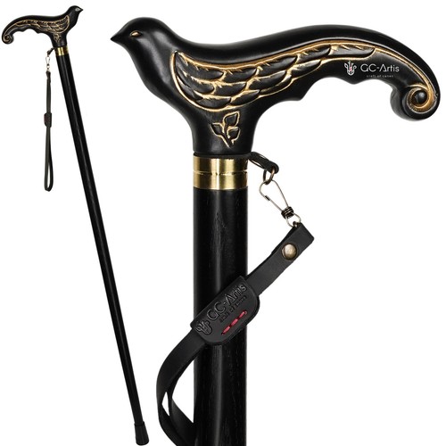 Black wooden walking stick - black,